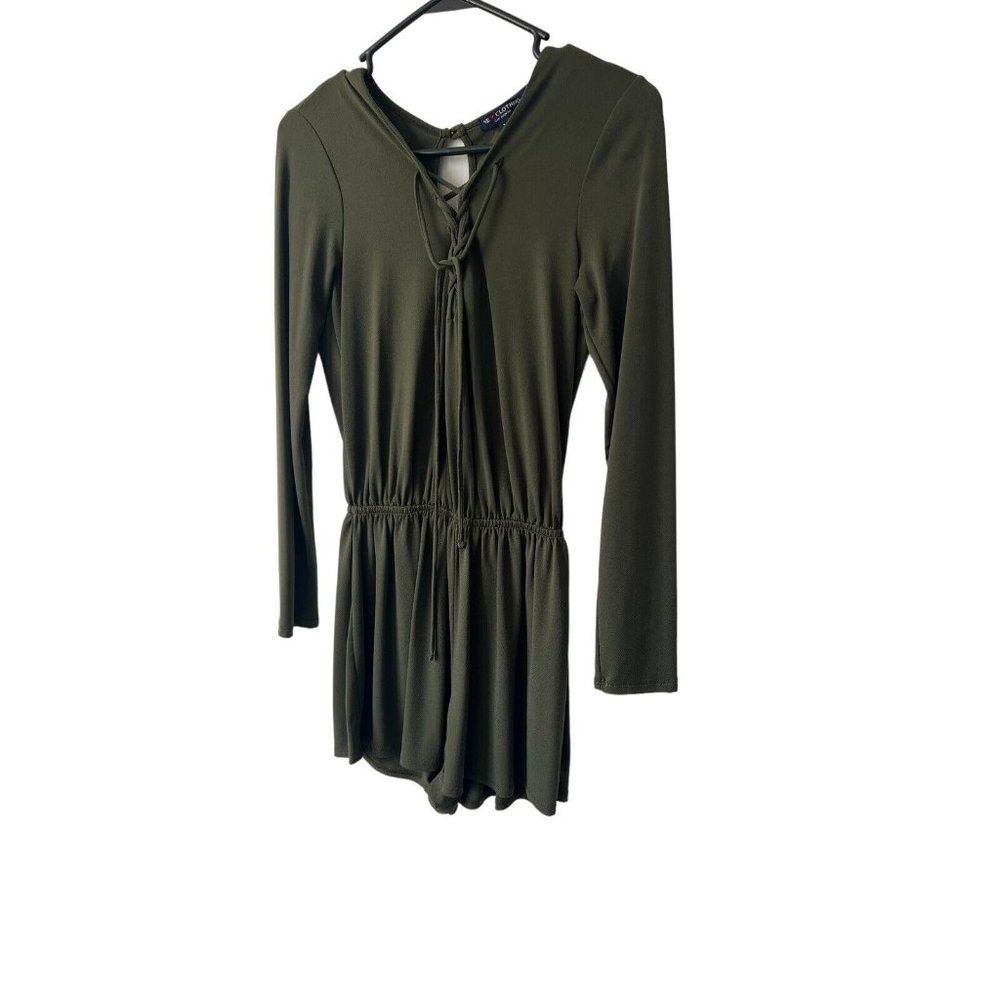 One Clothing Pants & Jumpsuits Olive Green Long Sleeved Romper Sz Medium Keyhole - Picture 1 of 12
